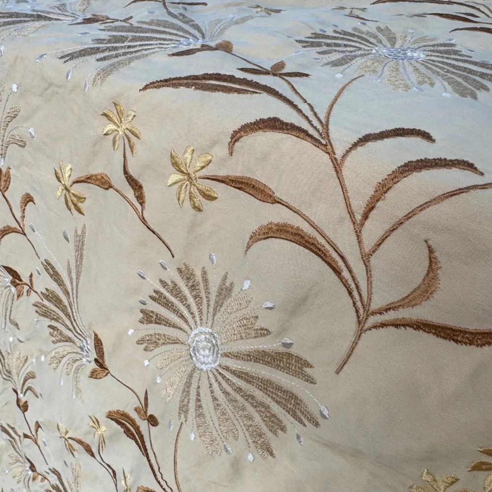 Vintage Duvet Cover Queen Ocre Beige Boho Yellow Floral Embroidered Vintage 2004